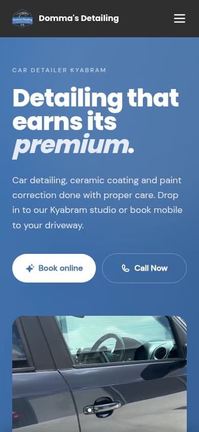 Domma’s Detailing website, mobile view