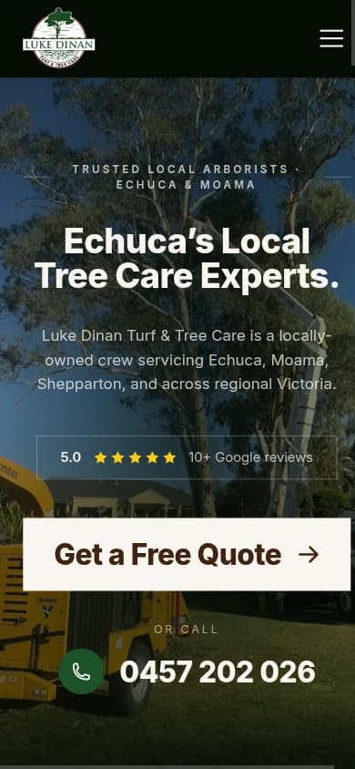 Luke Dinan Turf & Tree Care website, mobile view
